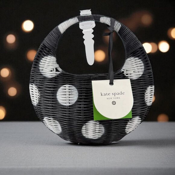 Kate Spade New York Target Black White Polka Dot Wicker Crescent Bag Purse NWT